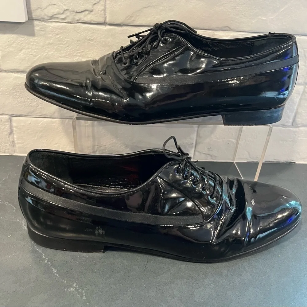 Mezlan sz 10 black patent leather lace up derby shoes